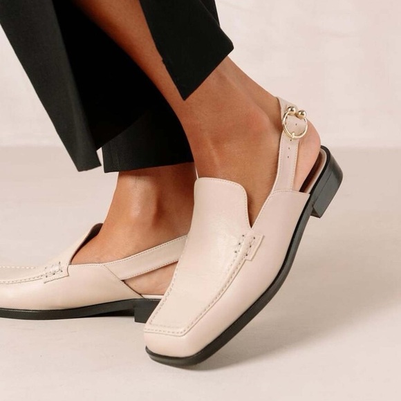 New  ALOHAS Abe Slingback Leather Loafer Sandals Shoes Flats Cream Gold 8.5 / 39 - Picture 1 of 16